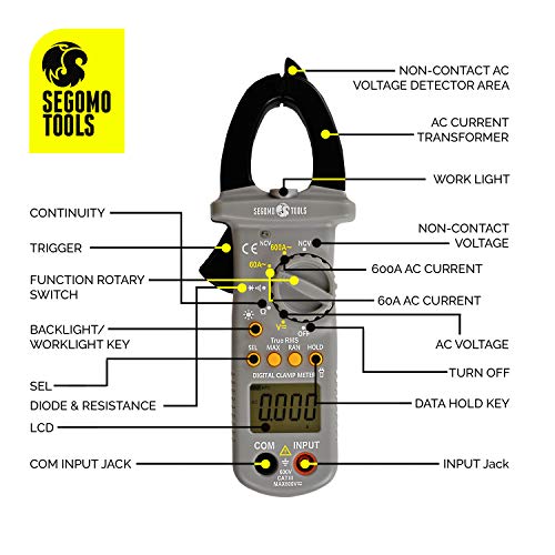 Image of TRMS 6000 Count Clamp Meter - AC Voltage & Current, Resistance, Continuity & Diode Auto Ranging Digital Clamp Meter - Voltmeter & Electrical Tester - Continuity Tester - DCM1