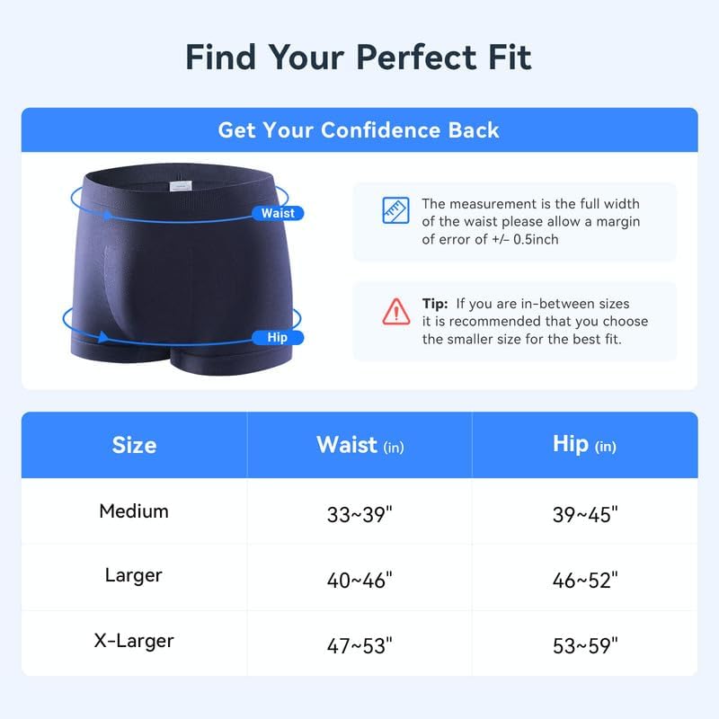 Incontinence Underwear for Men Washable Mens Incontinence Underwear Reusable Modal Seamless Mens Urinary Incontinence Boxer Briefs Underwear with Front Absorbent Area, 3 Pack (Blue, Large) - Image 7