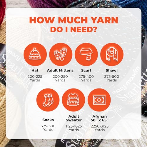 Image of Mary Maxim Starlette Sparkle Yarn, Medium Worsted Weight Yarn for Knitting and Crocheting, Acrylic Polyester Blend for Blankets, Clothing, and Decor, 196 Yards Orange