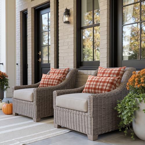 Image of MIULEE Fall Plaid Pillow Covers Scottish Tartan 24x24 Rust Orange | Set of 2 Fall Decorations Euro Cushion Covers, Farmhouse Winter Home Decor, for Thanksgiving Sofa Couch Bed Living Room