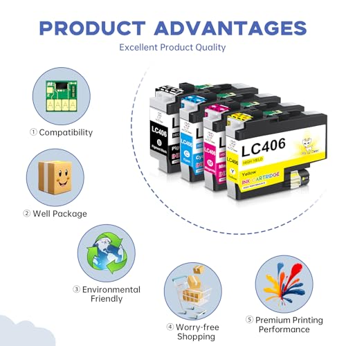 Image of Miss Deer LC406 LC406XL Ink Cartridges High Yield Replacement for Brother LC406XL LC406, Work for MFC-J4335DW MFC-J4535DW MFC-J5855DW MFC-J6555DW MFC-J6955DW Printer(BK /C /M /Y)