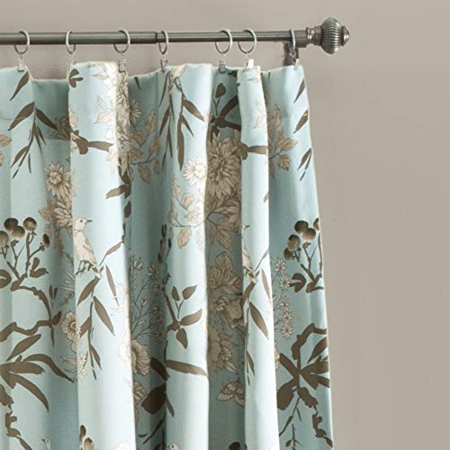Lush Decor Botanical Garden Curtains Floral Bird Print Room Darkening Window Panel Drapes Set For Living, Dining, Bedroom (Pair), Blue, 52"W X 95L" #TOP1