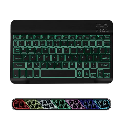COEZFE Backlit Bluetooth Keyboard (UK Layout), Ultra-Slim Rechargeable Portable Wireless Keyboard with Backlit 7-Colors for iPad/Samsung Tablets/Lenovo Tablets & Other iOS Android Windows Devices