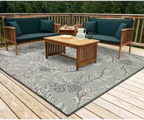 Liora Manne Malibu Green Collection Indoor/Outdoor Rug – Classic & Casual Low-Profile Decor, Comfortable & Durable, Easy Care & Maintenance, UV Stabilized, 7'10" Square, Pine Green
