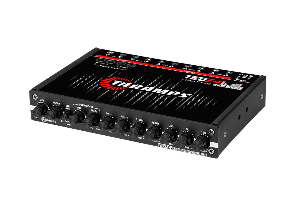 TARAMPS TEQ 7.4 Pro - Sistemas de audio para coche, ecualizador gráfico de 7 bandas, ecualizador de iluminación azul, capacidad avanzada, ajuste de canal de entrada, control de volumen principal