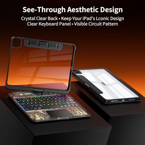 Uminy Transparent Keyboard Case for iPad Air 13" M2/M3/M4 & iPad Pro 12.9" 3rd-6th Gen - Magic Keyboard with Shortcuts, Multi-Touch Trackpad, 360° Rotatable, 7-Color Backlit, Pencil Holder, Black by Uminy - Image 3
