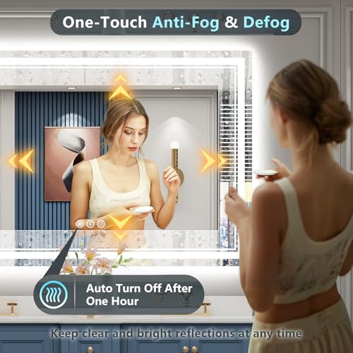 Image of 60x30 LED Bathroom Mirror with Lights, Backlit and Front Lit Anti-Fog Lighted Vanity Mirrors for Bathroom Wall, Dimmable, 3-Color Light, Memory, Shatter-Proof, HD Tempered Glass, CRI>90