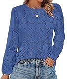 Womens Tops Spring Summer Lace Crochet Long Sleeve Shirts Fashion Clothing Dressy Casual Blouses Thanksgiving Fall Outfits 2026 Royal Blue M
