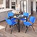 Romig Trek 30 in Square Breakroom Table- Grey Top, Black Legs, 4 M Stack Chairs- Blue