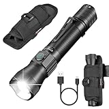 UltraFire Wiederaufladbare Taktische Taschenlampe mit Holster, 1350 Lumen Zoombare LED Taschenlampe mit Gürteltasche, 6 Modi, USB-C, für Polizei/Sicherheit/Gesetzesvollzug/Camping, E5