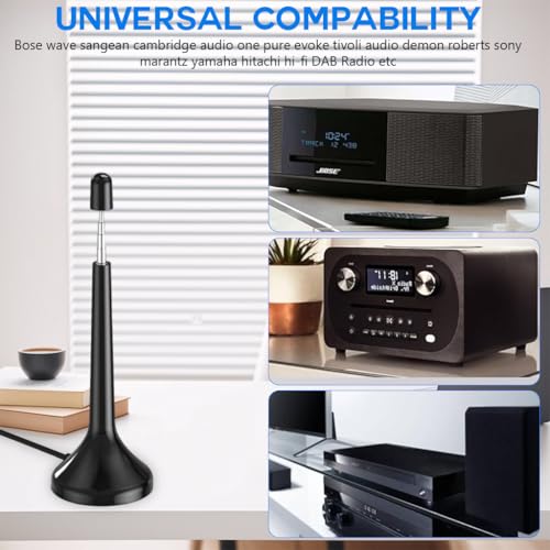 Image of ZORBES 14'' Telescopic Radio Antenna with Base, Digital Audio Broadcasting Accessories, Universal FM /AM Signal Booster Aerial with 3 Adapters and 3m Coax Cable for Home Stereo, and Portable Radios
