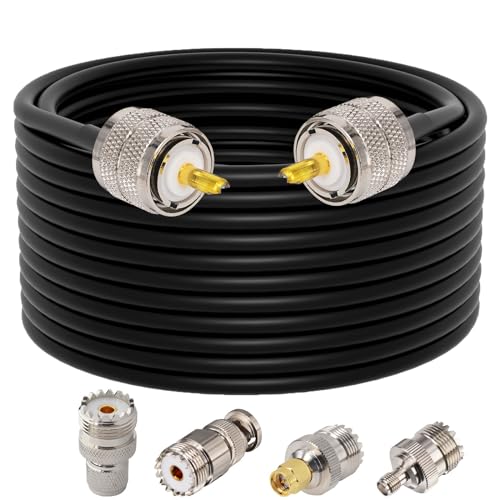 YILIANDUO CB Extension Cable PL259 15M Macho a Macho Coaxial RG58 + 4 Adaptador UHF a SMA/BNC/mini UHF Conector para Vehículo, Walkie Talkie, Portátil, CB