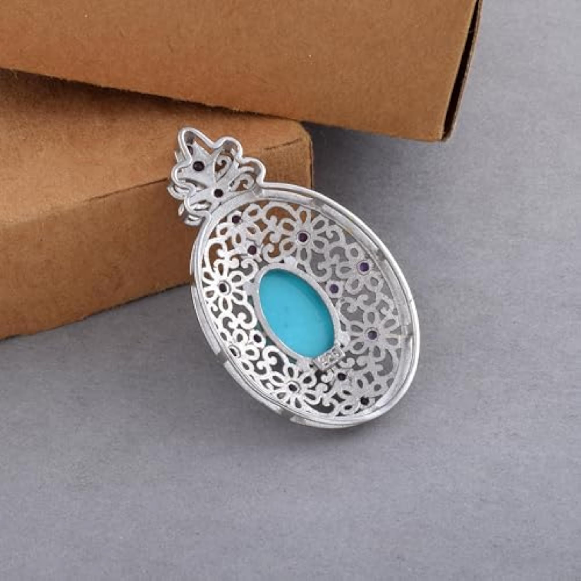 Women's Turquoise & Amethyst 925 Sterling Silver Pendant Necklace