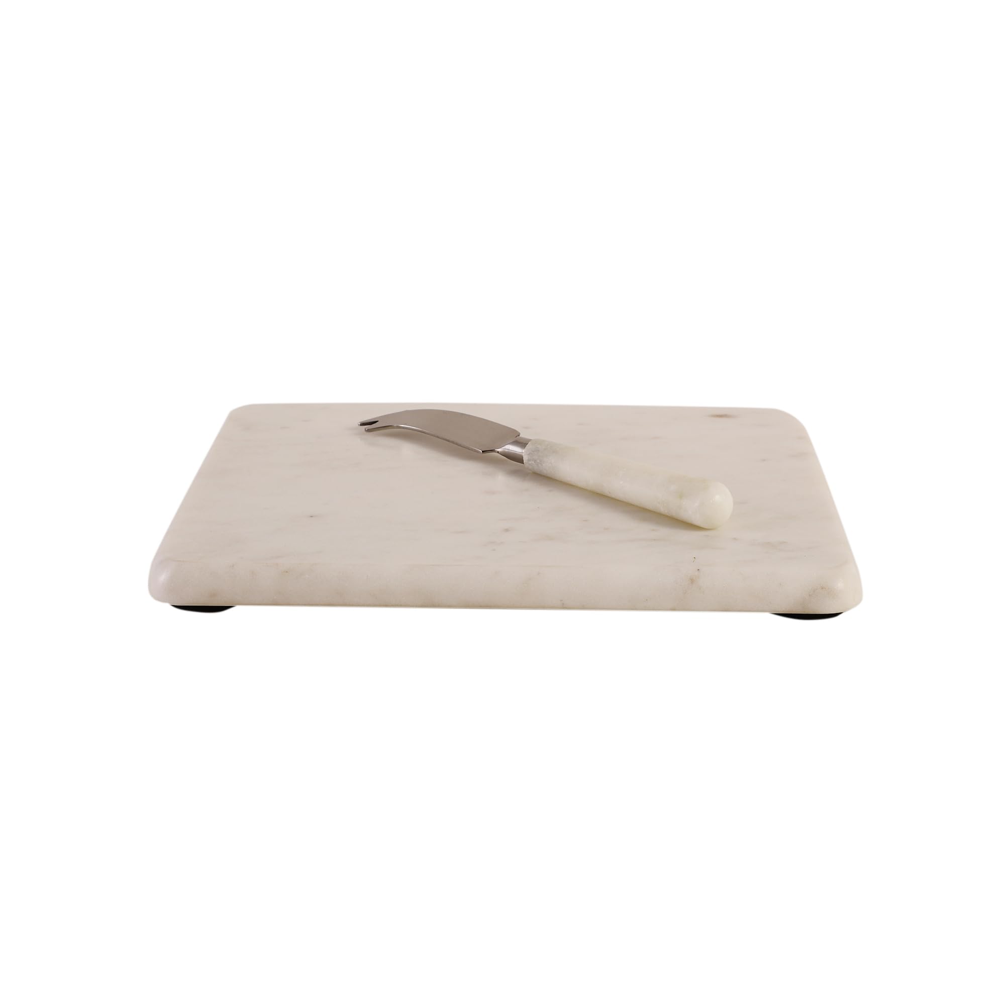 NikkisPride Indian Made Premium Marble Square Cheese Platter with Cheese Knife Combo || Elegant Serving Board || Cheese Board, Standard Size 20 cm x 20 cm 1