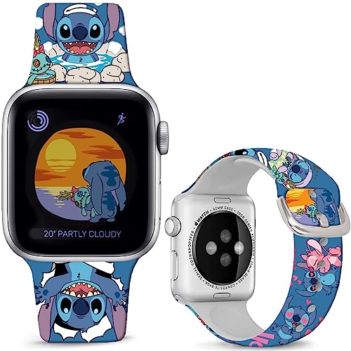 Sjiangqiao Compatible with Apple Watch Band Stitch Holiday Pink Couple 38mm 40mm 41mm Soft Silicone Magic Fancy Strap Compatible with iWatch Series SE 9 8 7 6 5 4 3 2 1 Kids Men Women