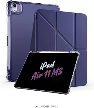 iPad Air 11 inç 2025 M3 Çip ile Uyumlu Kalem Bölmeli Standlı Tri Folding Fuchsia Tablet Kılıfı