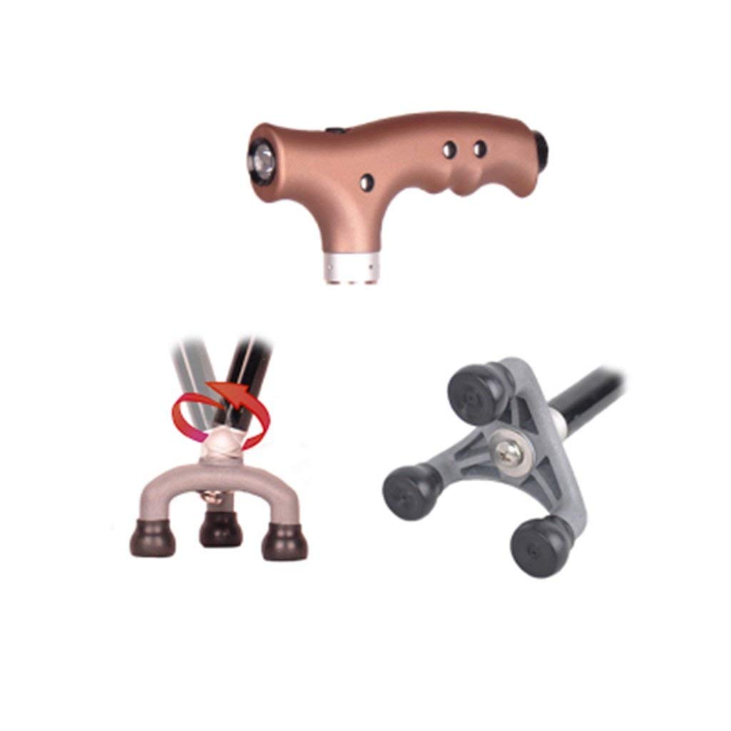 Bastón para Caminar, muleta para Ancianos, telescópico, Estable, Antideslizante, Ligero, Ajustable en Altura con 3 pies móviles y luz LED marrón, Bastones para Hombres o