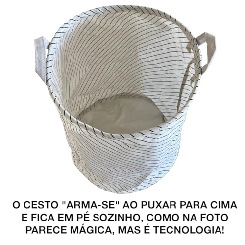 Cesto Organizador de Roupa Suja Redondo Com Alça Dobrável Brinquedos Banheiro 60 Litros