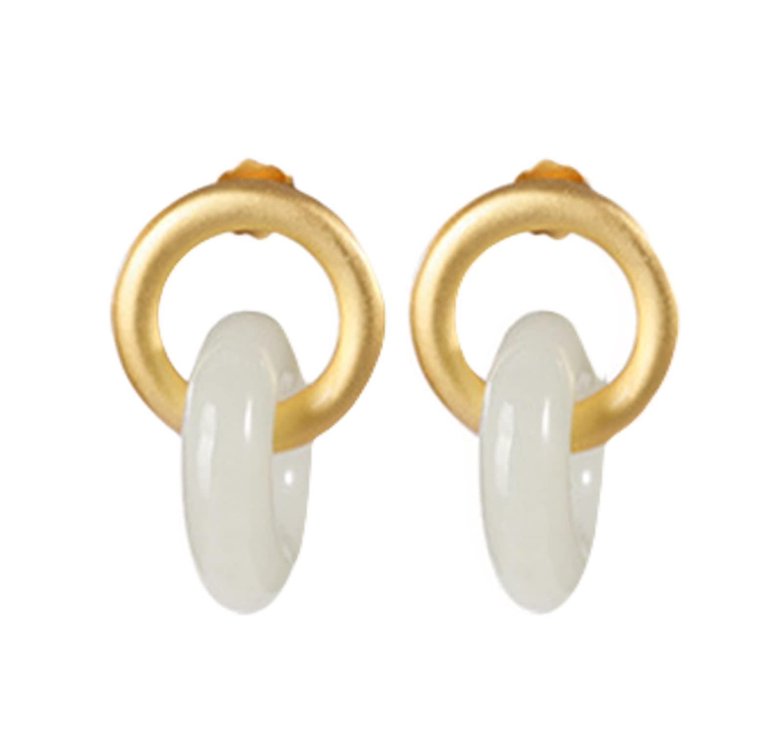 Pendientes de plata S925 chapados en oro con jade hetiano, pendientes de mujer para novia, joyería