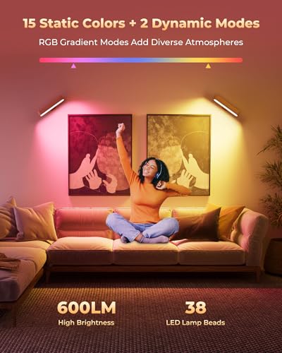 Image of Rechargeable Indoor Wall Sconce Wood, LED Wall Light for Bedroom,Touch and Remote Control,360 Rotate Walnut Wood Wall Light,3 Colors Dimmable Brightness Wall Lamp with 15 RGB Colors,1 Pack