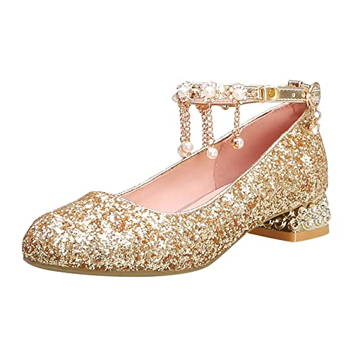 Girls Ankle Strap High Heels Big Kids Adorable 𝐒parkle Mary Jane Dress Shoes Performance Wedding Pump Sandals