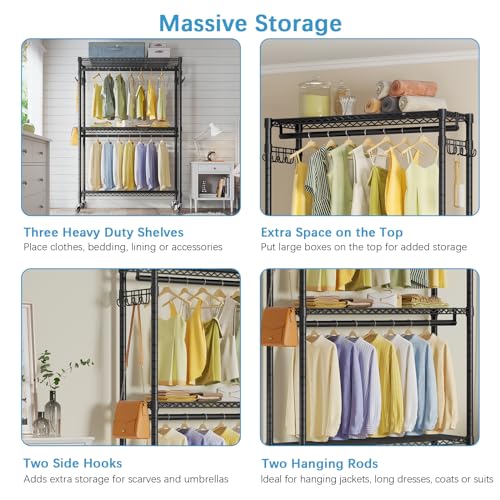 Vipek V12 Heavy Duty Rolling Garment Rack 3 Tiers Adjustable Wire Shelving Clothes Rack thumb #7