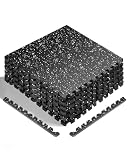 HAPBEAR 0.56'' Thick 6 Pcs 24 Sq Ft Exercise Equipment Mats - High-Density Rubber Top EVA Foam Interlocking Mats, 24x24in Tiles, Heavy-Duty Treadmill Mat for Hardwood Floors, Home Gym Mat