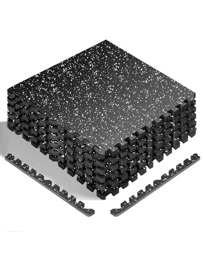 HAPBEAR 0.56'' Thick 6 Pcs 24 Sq Ft Exercise Equipment Mats - High-Density Rubber Top EVA Foam Interlocking Mats, 24x24in Tiles, Heavy-Duty Treadmill Mat for Hardwood Floors, Home Gym Mat