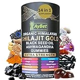 Organic Pure Himalayan Shilajit Gold Gummies for Men and Women, Black Seed Oil, Ashwagandha, Ginseng, Turmeric, Gokshura, Lion's None, Lab Tested,%75 Fulvic Acid, No Sugar Added, Halal, 90Gummy