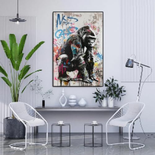 Art mural gorille urbain graffiti abstrait peinture toile salon 60x90cm - 4