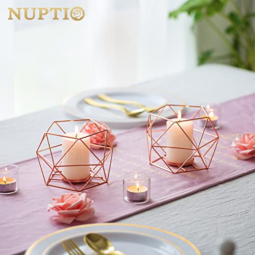 Nuptio Pillar Candle Holders For Tables , Rose Gold Tea Light Holders Candle Holder Centrepiece For Tealight And Pillar Candle, Perfect For Birthday Party Wedding Events Home Decoration, 2 Pcs #TOP3