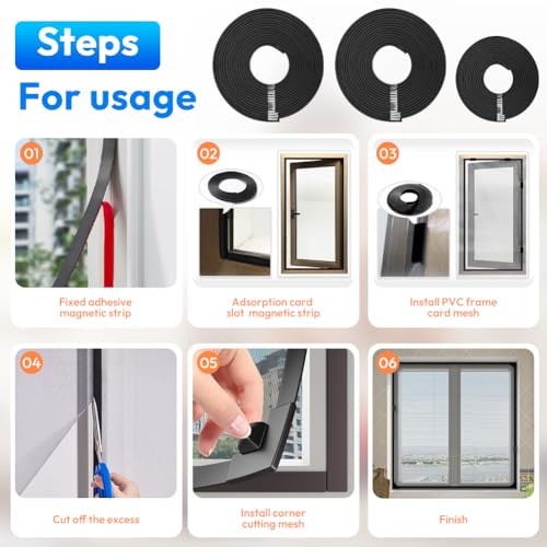 Fliegengitter Fenster Magnet, 120 x 130 cm Insektenschutz Fenster, Moskitonetz Fenster Ohne Bohren, Fliegennetz Fenster DIY Verstellbares Magnetisches Fliegengitter mit feinem Glasfaser-Mesh, Schwarz
