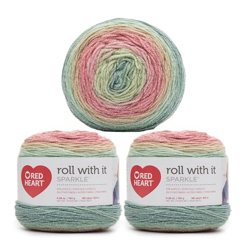 Image of Red Heart Roll with It Sparkle Pastel Paradise Yarn - 3 Pack of 5.3oz /150g - Blend - 4 Medium (Worsted) - 561 Yards - Knitting /Crochet