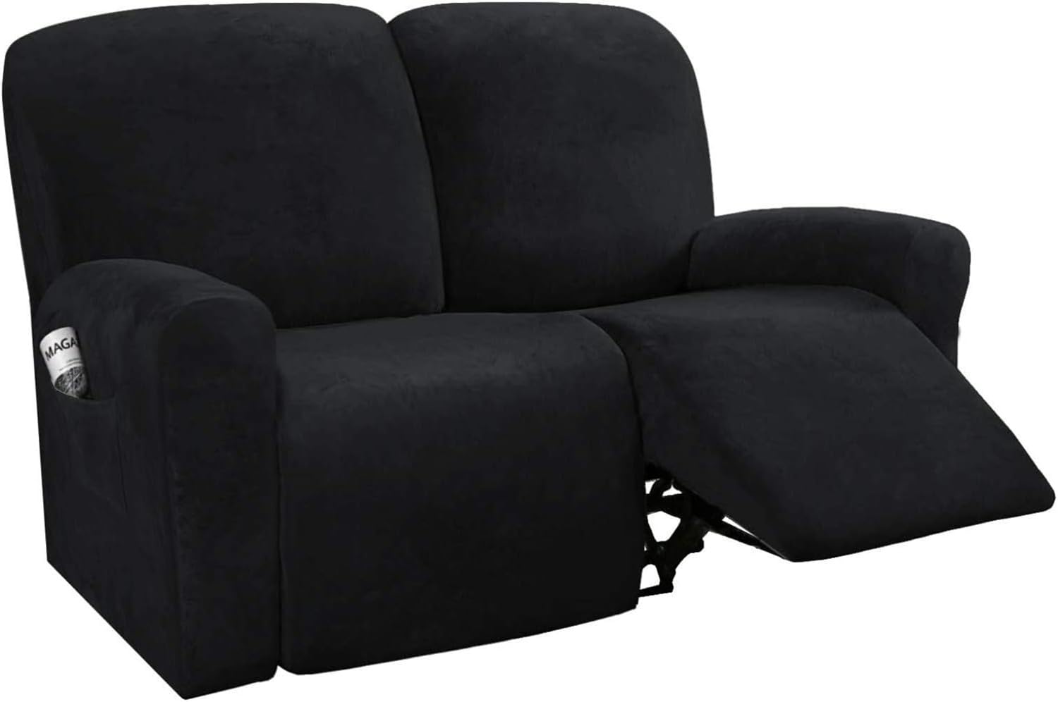 LINGKY 6-Pieces Recliner Sofa Covers Velvet Stretch Armchair Covers With Side Pocket Thick Soft Washable Sofa Covers 2 Seater Replacement Furniture Protector (Loveseat, Black)