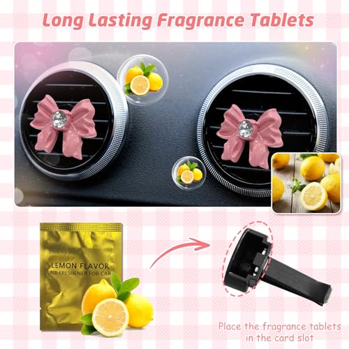 Image of 8 PCS Coquette Pink Bow Car Air Freshener Vent Clip, Cute Aesthetic Cars Scent Air Fresheners Vent Clips Decor, Crystal Rhinestone Automotive Interior Accessories for Women Girl