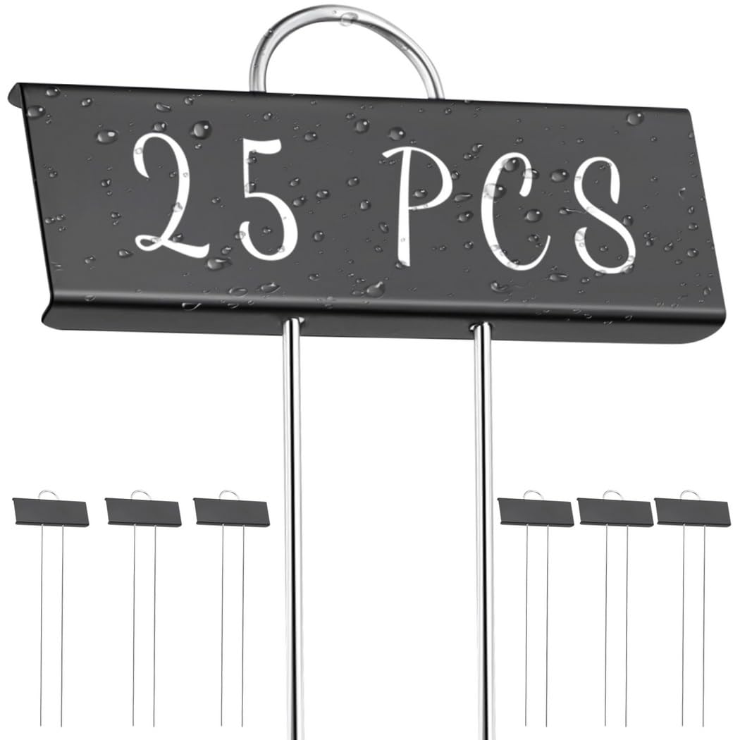 25-pak metalowych znaczników do roślin, odporne na warunki atmosferyczne, etykiety ogrodowe wielokrotnego użytku, gładkie pisanie, solidna konstrukcja, do użytku na zewnątrz
