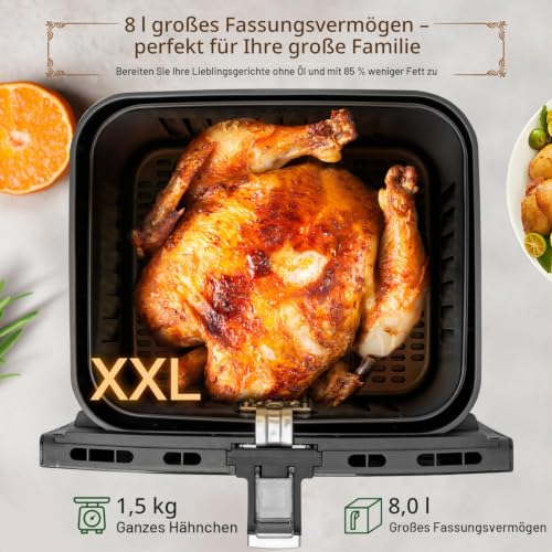 Aigostar - Ölfreie Luftfritteuse, Sichtfenster, Kapazität XL 8L, 1700 W, großer LED-Touchscreen, 12 voreingestellte Funktionen + Handbuch… – Ansicht 3