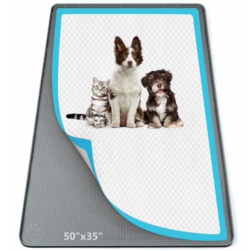 Pee Pad Holder for Dogs, 50" x 35" Silicone Pee Tray Mat Leak-Proof, High Edge, No Spill Pet Pad Holder for Puppy, Cat, Rabbit, Training Pads for Floor Protection, No Pee Pads (Dark Grey)