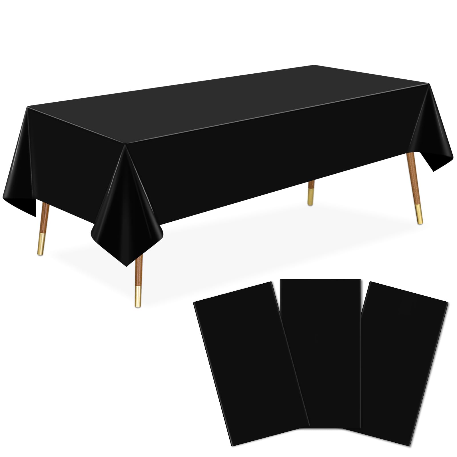 LANLISA 3 Pack Plastic Table Cloth Disposable, Black Table Cloth for Rectangle Table, 54 x 108 Inch Disposable Tablecloth for Party, Plastic Table