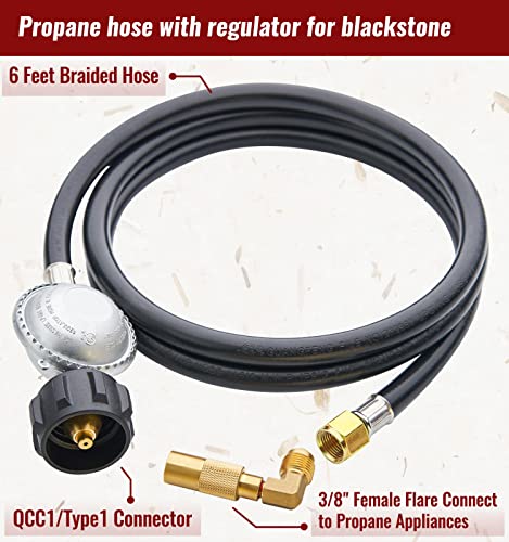 Calpose 6 Feet Low Pressure Propane Hose With Regulator, Universal Grill Regulator Hose With 90 Degree Elbow Adaptor For Blackstone 17”/22” Blackstone Tabletop Griddle #TOP1
