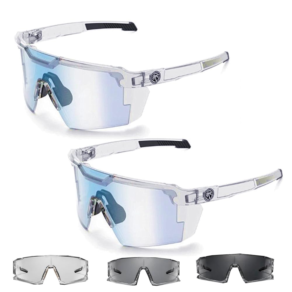 UV400 Photochromic Polarized Safety Glasses, UV400 Transition Photochromic Safety Glasses, Sunglasses for Men Women - Impact Resistant Outdoor Sports & Work Eyewear (Photochromic Blue*2)