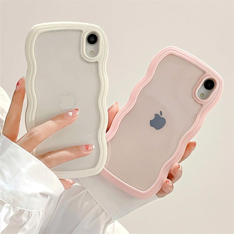 Miniatura 2 de QLTYPRI Compatible con Funda para iPhone XR, Bonita Funda Transparente con Marco de Onda Rizada para Niñas y Mujeres, Bumper de TPU de Silicona