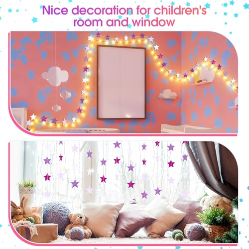 Image of Patelai Glitter Star Garland Banner 2026 Graduation Decor 130 Feet Star Hanging Banner Twinkle Backdrop for Party Birthday Classroom Wedding Supplies(Purple,White)