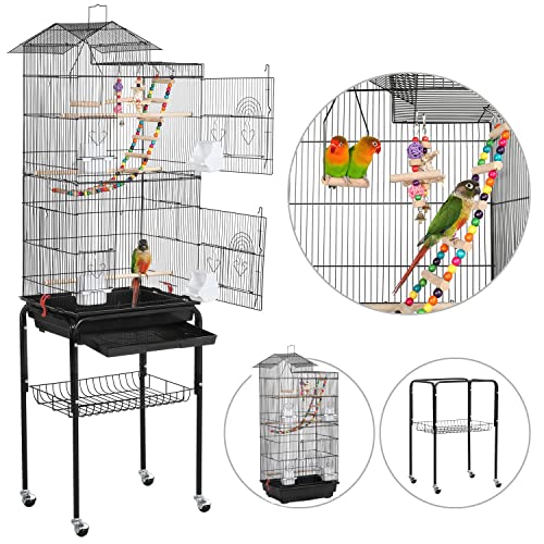 Yaheetech-Bird-Cage-64-inch-Play-Open-Top-Medium-Small-Parrot-Parakeet-Bird-Cages-with-Detachable-Rolling-Stand-for-Parrot-Lovebirds-Finches-Parakeets-Budgie-Parrotlet-Conures-Pet-Flight-Birdcage