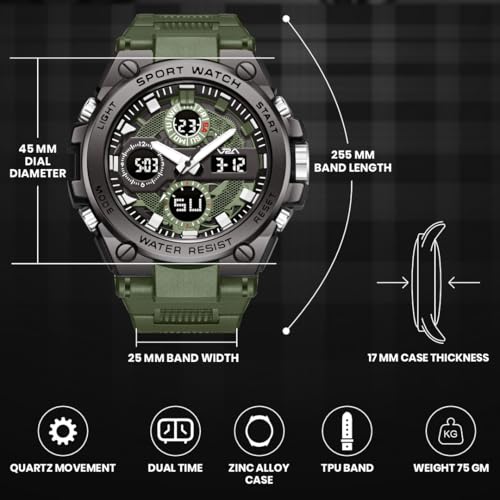 Image of V2A Stryke-TERRAX 5220 Analog-Digital Sports Watch for Men | Bold 3D Dial Design | 50M Waterproof Quartz Watch with Alarm, Stopwatch, Day-Date & Backlight | Rugged Everyday Performance