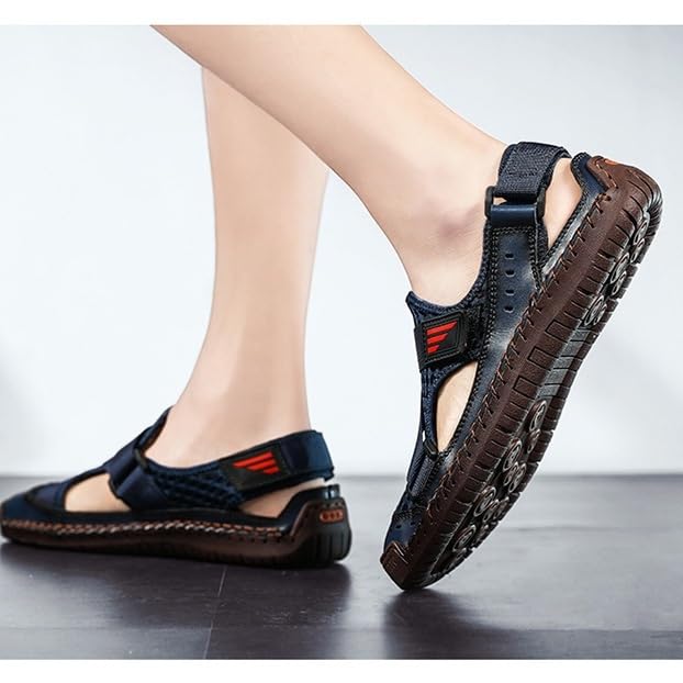 Mens Leather Closed Toe Sandals Outdoor Summer Anti Slip Beach Shoes Breathable Lightweight For Hiking Walking Wading Sports3