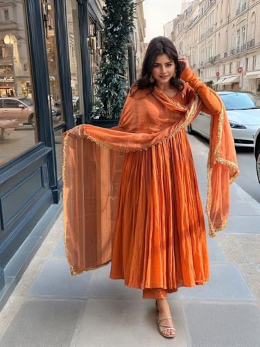 Image of ANNI Designer Women's Rayon Viscose Anarkali Solid Kurta with Pant & Dupatta