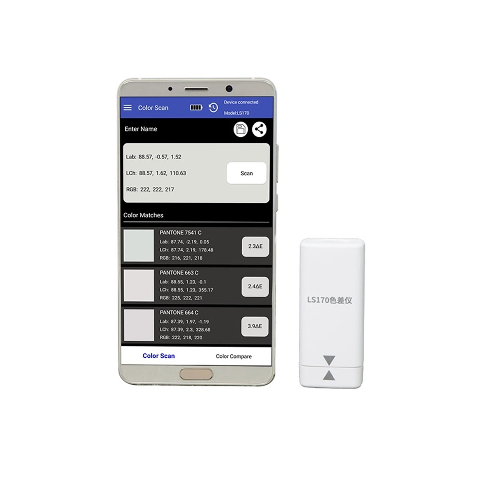 Colorimeter, 45/0 Digital Hand-held Colorimeter Color Difference Analyzer for Paint Ink Plastic Coating with Mobile Phone APP LS170