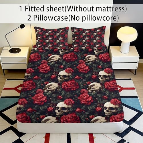 Drap housse crâne rose 90x200 microfibre matelas esthétique