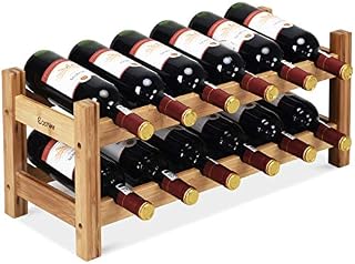 COSTWAY Wine Rack, Bamboo 12 Bottles 2-Tier Wine Display Rack for Countertop Home